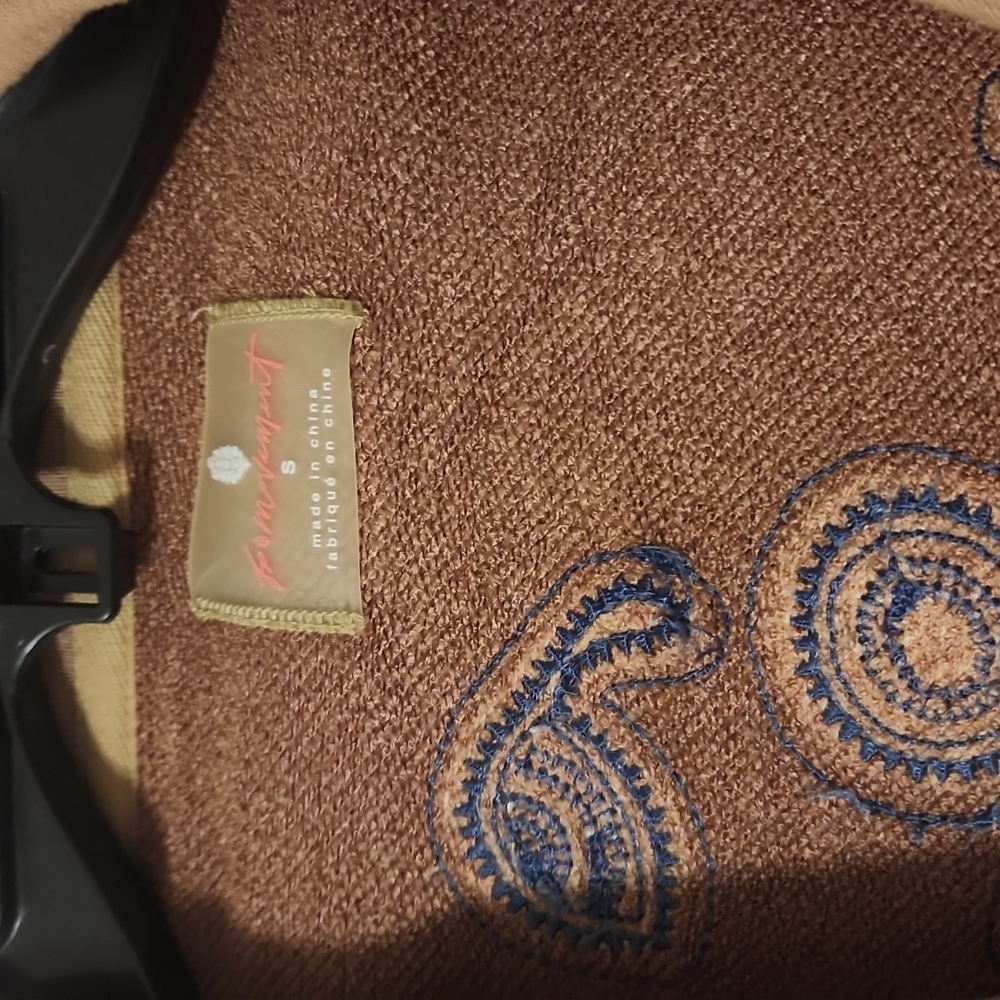 Free People Dusty Rose Hoodie with Blue Embroidered Back - Picture 7 of 11